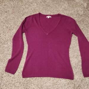 New York & Company Deep Magenta V-Neck Sweater